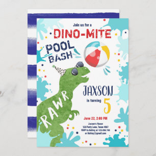 Invitation Dinosaur T-Rex Dino Mite Pool Bash Boy Blue Party