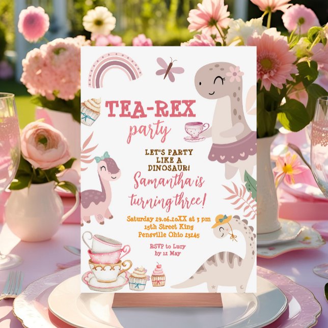 Invitation Dinosaur Tea-Rex 3ème Fille fête d'anniversaire (Créateur téléchargé)
