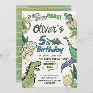 Invitation Dinosaur Thème fête Anniversaire, T Rex