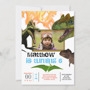 Invitation Dinosaur thème fête d'anniversaire t-rex flammes p