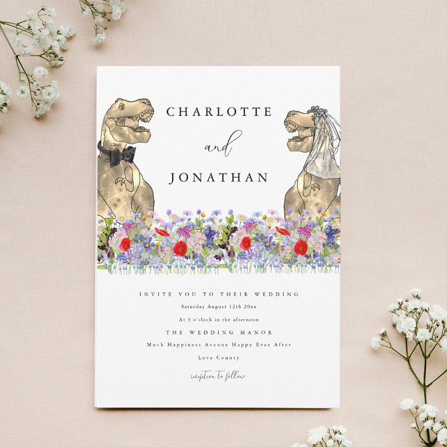 Invitation Dinosaur Thème Fleur sauvage (Wildflower dinosaur theme wedding invitation )