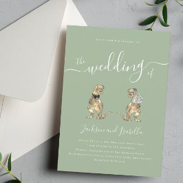 Invitation Dinosaur Thème Mariage Sage Green