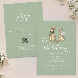 Invitation Dinosaur Thème Mariage Sage Green QR Code