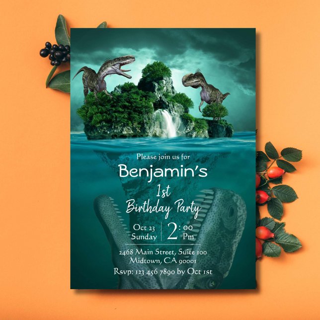Invitation Dinosaur thème simple moderne 1er anniversaire (Créateur téléchargé)