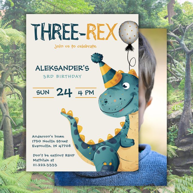 Invitation Dinosaur Trex Trois Rex 3e Anniversaire Photo (Créateur téléchargé)