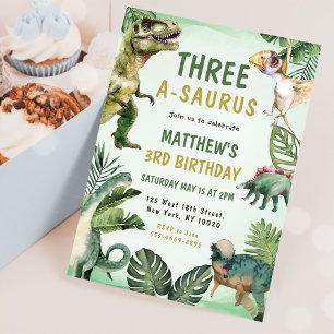 Invitation Dinosaur Trois-A-Saurus 3e fête d'anniversaire