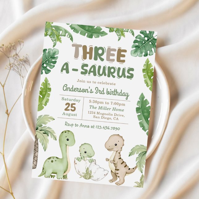 Invitation Dinosaur Trois-A-Saurus 3e fête d'anniversaire (Créateur téléchargé)
