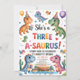 Invitation Dinosaur Trois A-Saurus 3e fête d'anniversaire T-R