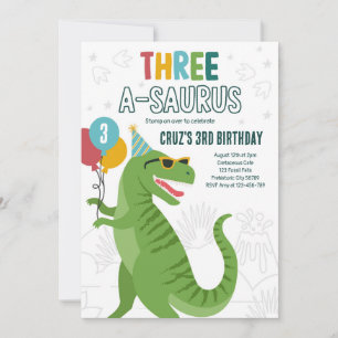 Invitation Dinosaur Trois A-Saurus 3e fête d'anniversaire T-R