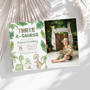 Invitation Dinosaur Trois-A-Saurus 3ème anniversaire de fête 