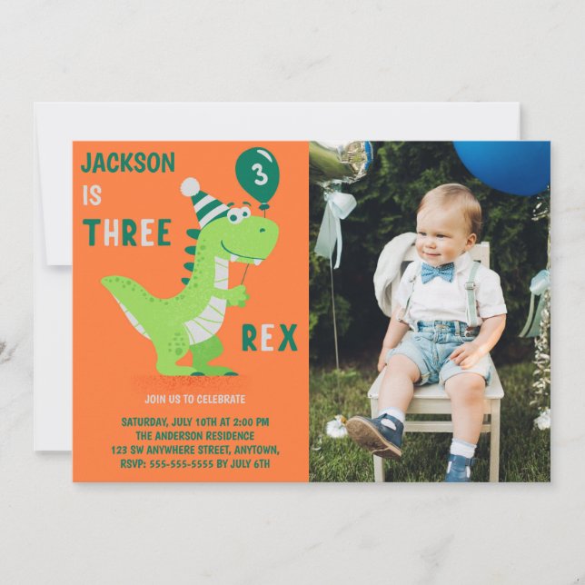 Invitation Dinosaur Trois Rex 3e Anniversaire Photo Invitatio (Devant)