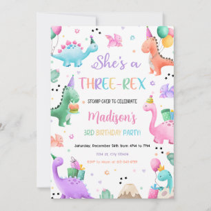 Invitation Dinosaur Trois Rex 3e fête d'anniversaire