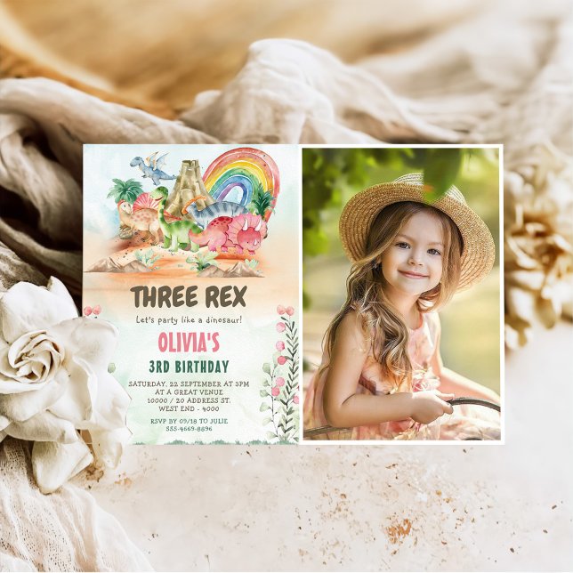 Invitation Dinosaur Trois Rex 3ème Anniversaire Photo (Créateur téléchargé)