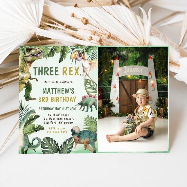 Invitation Dinosaur Trois Rex 3ème Anniversaire Photo (Créateur téléchargé)
