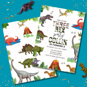 Invitation Dinosaur Trois Rex 3ème fête d'anniversaire
