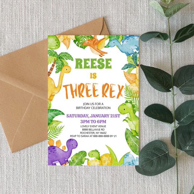 Invitation Dinosaur Trois Rex T-Rex 3e fête d'anniversaire (Créateur téléchargé)