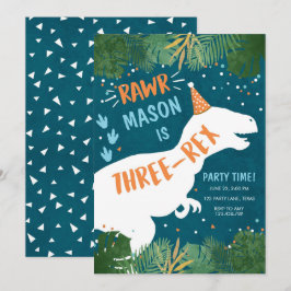 Invitation Dinosaur Trois Rex T-Rex RAWR 3e anniversaire