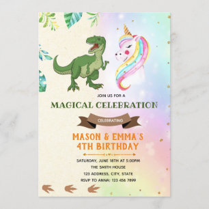 Invitation Dinosaur unicorne de Cute