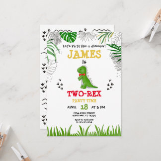 Invitation Dinosaure aquarelle d'anniversaire vert jaune roug