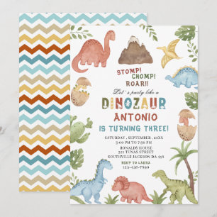 Invitation Dinosaure aquarelle estomac chompe roar partie ann
