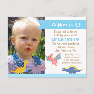 Invitation Dinosaure aux couleurs de la photo fête d'annivers