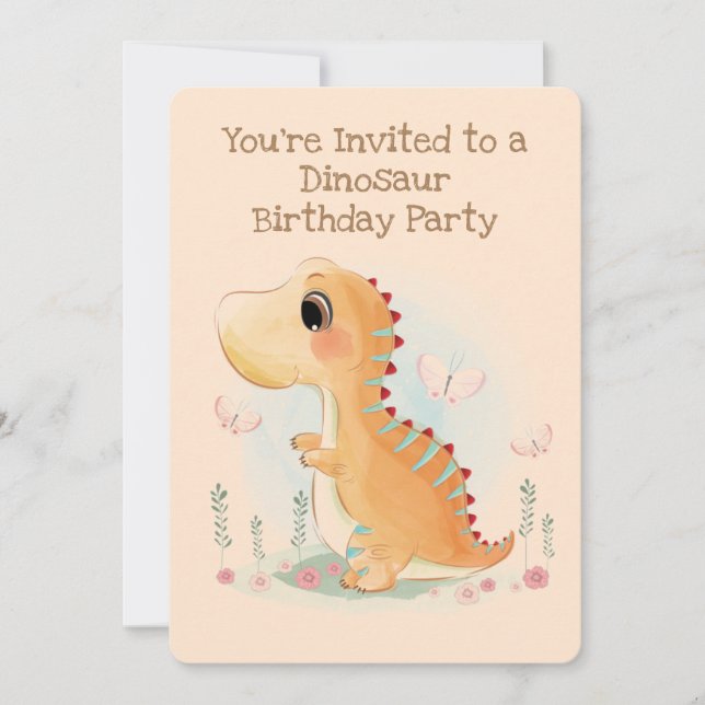Invitation Dinosaure bébé Brown fête d'anniversaire (Devant)