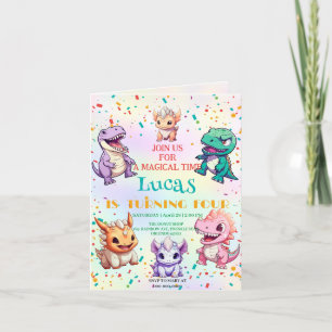 Invitation Dinosaure coloré mignon anniversaire de enfant de 