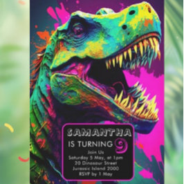 Invitation dinosaure d'art de rue coloré