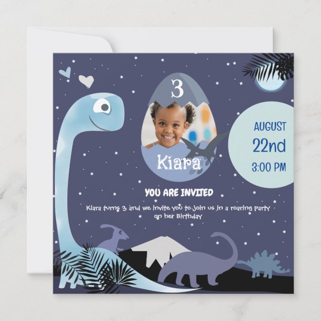 Invitation Dinosaure de nuit étoilé 3e anniversaire Invitati (Devant)