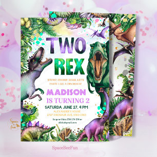 Invitation Dinosaure DEUX Rex Fête d'anniversaire 