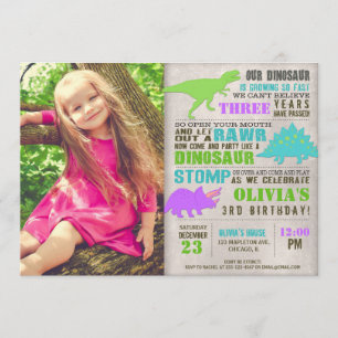 Invitation Dinosaure dino fille creuser photo fête d'annivers