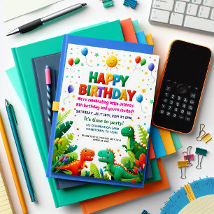 Invitation Dinosaure Enfants colorés fête d'anniversaire