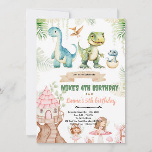 Invitation dinosaure et fée des bois