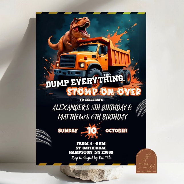 Invitation Dinosaure et poussoir coincé Anniversaire conjoint (Créateur téléchargé)