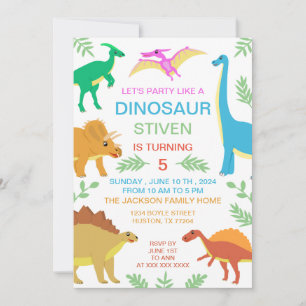 Invitation Dinosaure mignon Anniversaire coloré