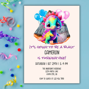 Invitation Dinosaure mignon pour être le premier anniversaire