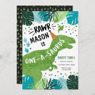 Invitation Dinosaure One-A-Saurus RAWR 1er Anniversaire Invi
