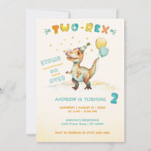 Invitation Dinosaure Personnalisé Deuxième fête d'anniversair