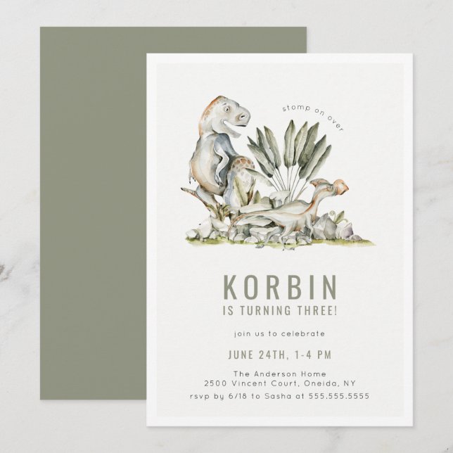 Invitation Dinosaure préhistorique Thème Anniversaire (Devant / Derrière)