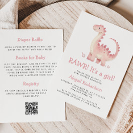 Invitation Dinosaure rose mignon Code QR Baby shower fille