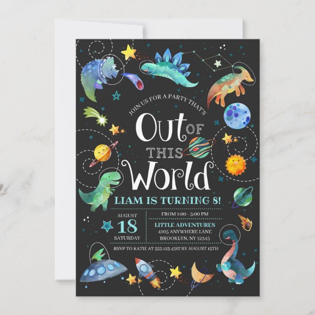 Invitation Dinosaure Spatial De Ce Monde De L'Anniversaire De (Devant)