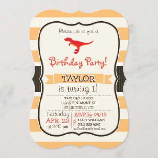 Invitation Dinosaure T-Rex Rouge; Rayures Orange
