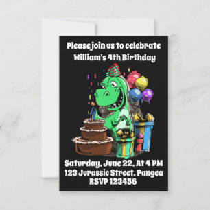 Invitation Dinosaure, T Rex, Tyrannosaure, 4ème anniversaire,