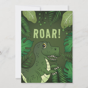 Invitation Dinosaure T-rex vert avec texte Rugissement pour f