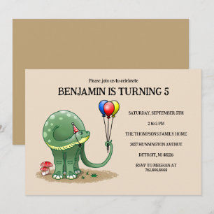 Invitation Dinosaure tenant Ballons Anniversaire