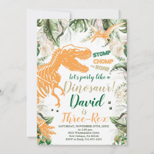 Invitation Dinosaure Trois Rex Anniversaire, Dino T-Rex