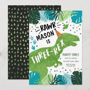 Invitation Dinosaure Trois Rex T-Rex RAWR 3e anniversaire I