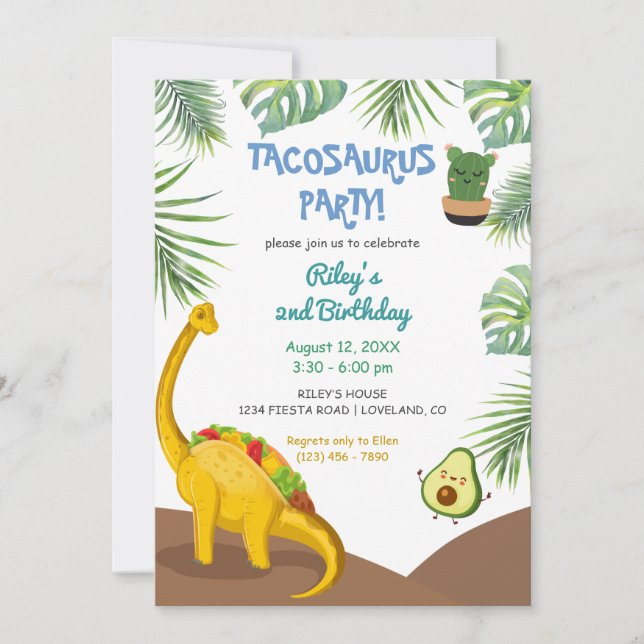 Invitation Dinosaure tropical Tacos Tacosaurus fête Anniversa (Devant)