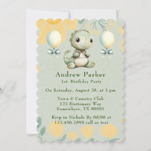 Invitation Dinosaure vert peint tendance 1er anniversaire fêt