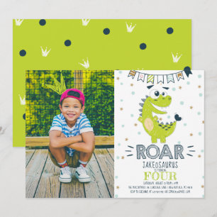 Invitation Dinosaure vert ROAR photo d'anniversaire